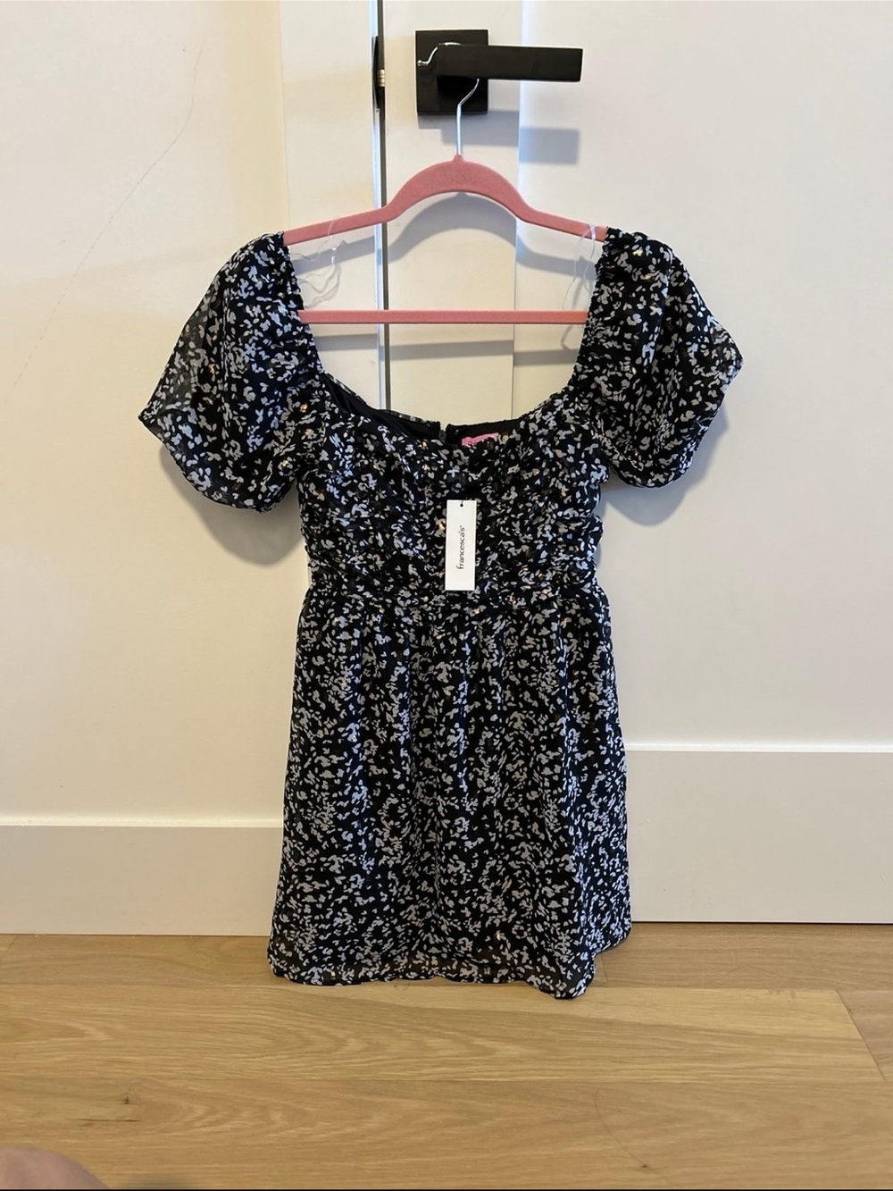 Francesca’s Black and White Floral Ruffled Mini Dress